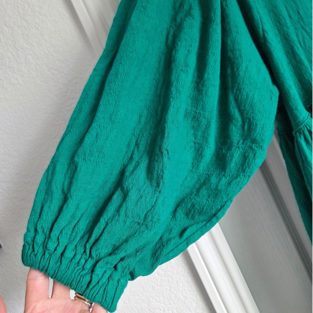 Free People FP Beach Emerald Green Babydoll Mini Dress Textured Keyhole Back M - Picture 5 of 6